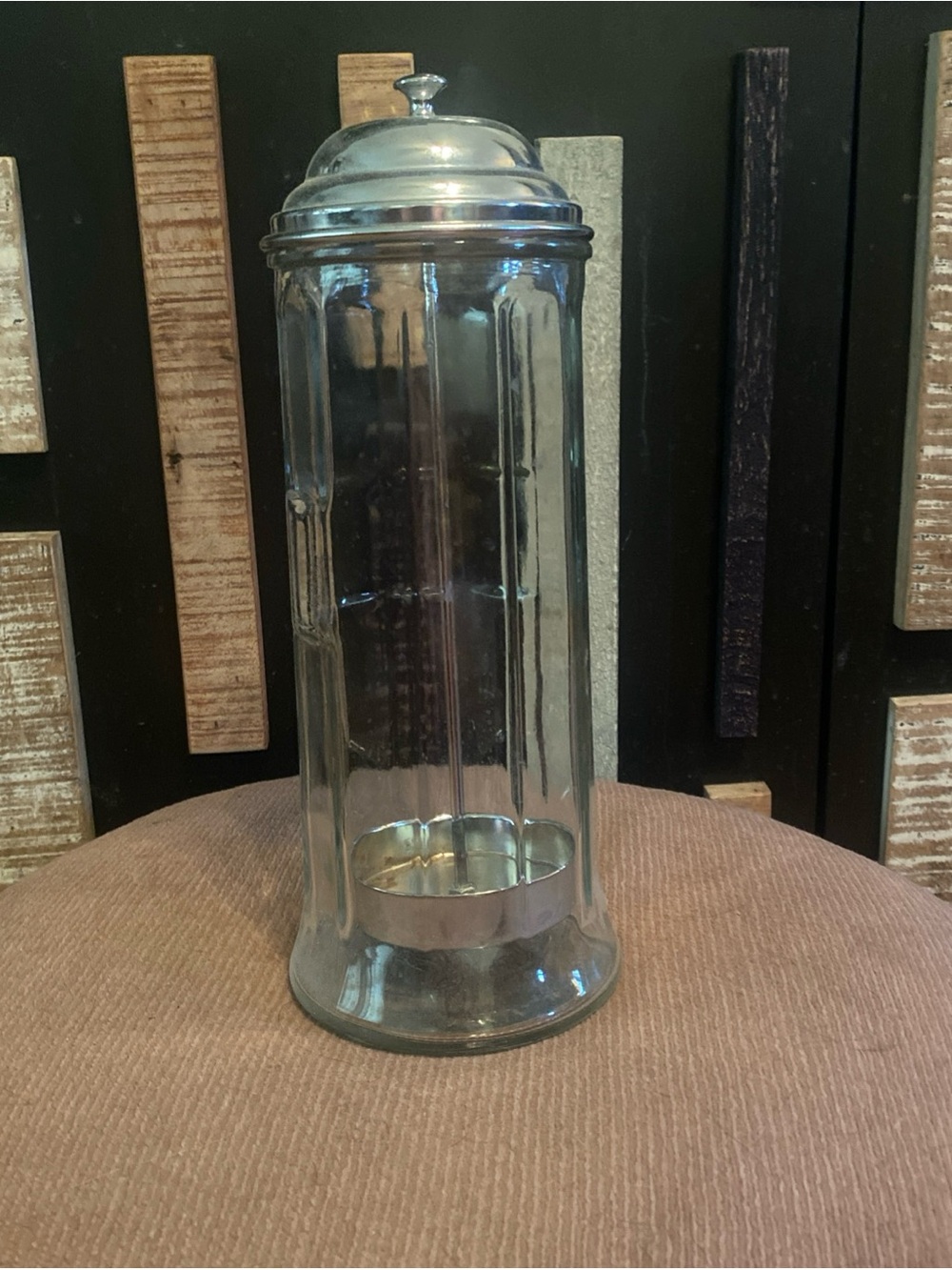 Vintage TableCraft Paneled Glass Straw Dispenser Chrome Lid Retro Diner 11"